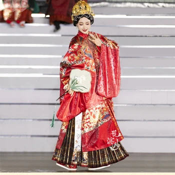 Оригинальная юбка YanBinSha, женская юбка Hanfu Династии Мин, изысканная юбка с лошадиным лицом, Восемь плиссированных юбок 6 м, высококачественная юбка-шоу