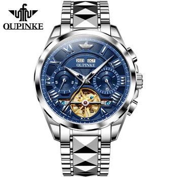 Оригинальные мужские часы OUPINKE, Роскошные автоматические механические Сапфировое стекло, Водонепроницаемые наручные часы с Турбийоном и скелетом, подарок