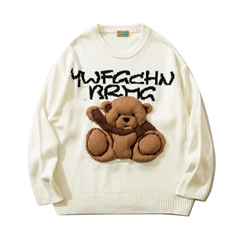 Осенне-зимний винтажный простой вязаный свитер Jaykoo с рисунком медведя и Панды, уютный теплый