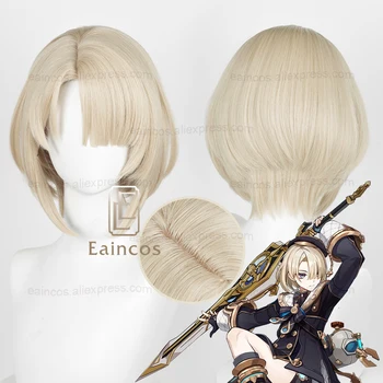 Парик для косплея Genshin Impact Fontaine Freminet 30 см, бежевые золотистые парики, термостойкие синтетические волосы, имитация кожи головы, парики