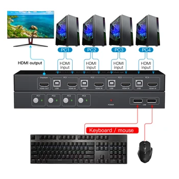 Переключатель 4K KVM HDMI для 4 компьютеров, Общий 1 монитор для работы с Vedio PS4 TV Box, Общая клавиатура, кнопка мыши, переключатель