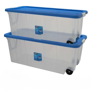 Пластиковый Контейнер для хранения с защелкой на колесиках емкостью 200 литров, прозрачный, набор из 2 штук