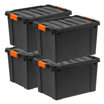 Пластиковый ящик для хранения для тяжелых условий эксплуатации объемом 19 галлонов, черный, набор из 4-х