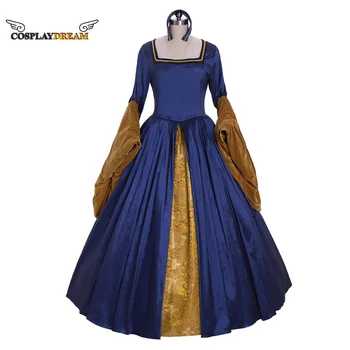 Платье Викторианской эпохи королевы Елизаветы Тюдор, костюм для косплея, Синее французское платье Анны Болейн, Средневековое Королевское придворное платье