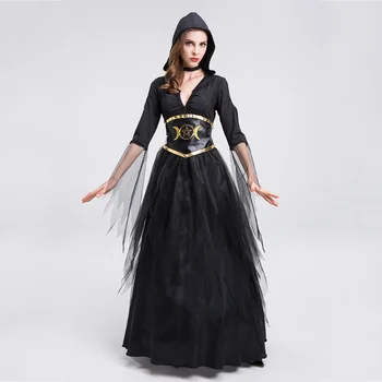 Платья для костюмов вампиров на Хэллоуин, нарядная вечеринка для взрослых, косплей черной злой ведьмы
