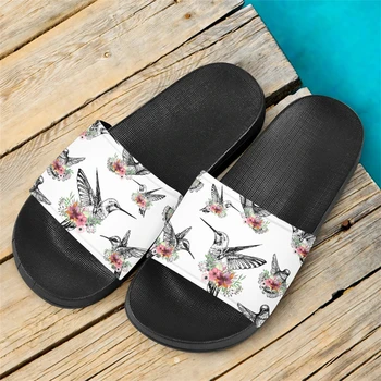Повседневные тапочки с Цветочным рисунком Колибри, Летняя Удобная Дышащая обувь для ванной, Повседневные легкие горки для прогулок
