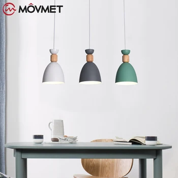 Подвесной светильник Nordic Macaron Color E27 из зеленого/серого/белого Дерева, прикроватная тумбочка, столовая, спальня, кафе, Модные подвесные лампы для помещений