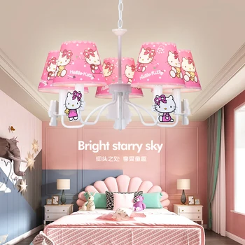 Подвесной светильник для детской комнаты, светодиодный светильник для защиты глаз, розовый мультяшный светильник, теплый светильник для комнаты принцессы для девочек, светильник для спальни котенка