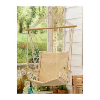 Подвесной стул с подвеской и деревянным стержнем 90 см, общая высота 115 см, подвесной стул из ткани, гамак кремового цвета