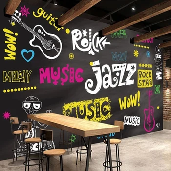 Пользовательские настенные обои 3D Ручная Роспись Граффити Музыкальный Узор Настенная живопись Креативное Искусство Ресторан Кафе Фон Обои