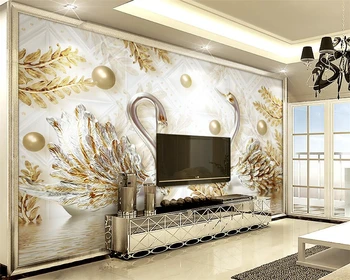 Пользовательские обои с рисунком лебединой воды 3d ювелирные изделия фреска украшение дома гостиная спальня рельефный фон стены 3d обои