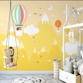 Пользовательские обои Скандинавская ручная роспись золотой воздушный шар маленькое животное фон детской комнаты украшение стены фреской
