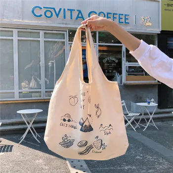 Портативная холщовая сумка на одно плечо женская сумка с милой мультяшной иллюстрацией студенческая сумка Tide многоразового использования для покупок для женщин