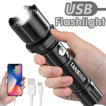 Портативный USB-перезаряжаемый фонарик, светодиодный яркий фонарь, АБС-пластик, легкий материал, подходящий для приключений, кемпинга, верховой езды, пеших прогулок