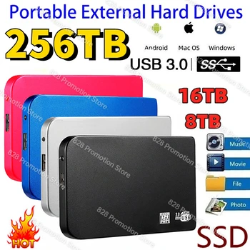 Портативный Оригинальный 500 ГБ 2 ТБ 4 ТБ SSD Внешний твердотельный жесткий диск 16 Тб 64 ТБ Интерфейс USB3.0 HDD Мобильный жесткий диск для Ноутбуков