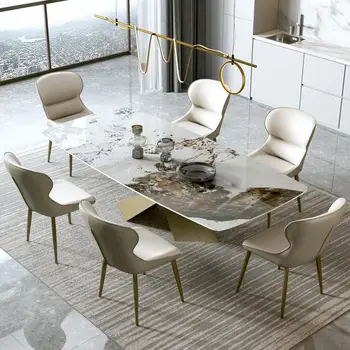 Простой и современный Креативный обеденный стол для маленькой квартиры, Минималистичный Кофейный Прямоугольный стол с каменной плитой, Мебель для патио