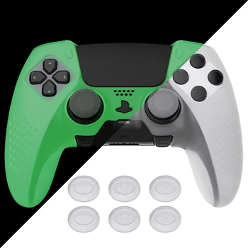Противоскользящий силиконовый чехол PlayVital 3D с шипами Edition для корпуса контроллера ps5 Edge с 6 колпачками для захвата большого пальца - светится темно-зеленым