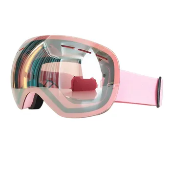 Профессиональные Большие Сферические двухслойные противотуманные лыжные очки для взрослых, Женские розовые Очки для сноуборда, противотуманные Спортивные очки для снега