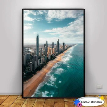 Работа Surfers Paradise Skyline, плакат Gold Coast, Настенный принт с изображением океана из Квинсленда, Австралия, Плакат для домашнего декора