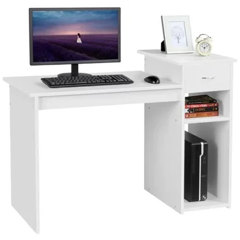Рабочее место SMILE MART для домашнего офиса, Компьютерный стол с выдвижным ящиком и местом для хранения, белый