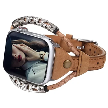 Ремешок из натуральной кожи для Apple Watch Band 40 мм 44 мм ultra 49 мм 38 мм 42 мм роскошный Браслет Iwatch series 8 7 6 5 4 3 SE 41 мм 45 мм