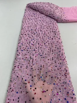 Розовый Новый Дизайн, Кружевная ткань из бисера 2023, Роскошные Бусины, Кружевная вышивка, Французский Нигерийский Тюль, Кружевная ткань для свадебного Шитья