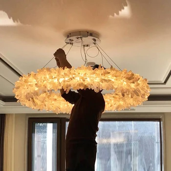 Роскошная люстра LED креативный натуральный хрустальный камень гостиничная инженерная лампа вилла гостиная декоративное искусство на заказ лампа