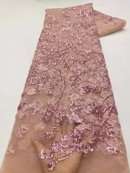 Роскошное Розовое Тюлевое Кружево С Блестками, Африканская Кружевная ткань 2022, Высококачественная вышивка, Нигерийская Кружевная ткань для пошива Свадебного платья