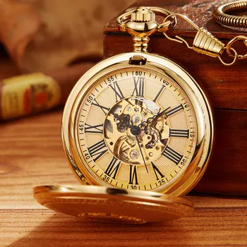 Роскошные механические карманные часы из медного материала высшего бренда, мужские часы с цепочкой Fob, золотые автоматические часы со скульптурой скелета, женские Мужские часы