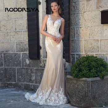 Свадебное платье RODDRSYA цвета шампанского с круглым вырезом, Элегантное Свадебное платье на бретельках 