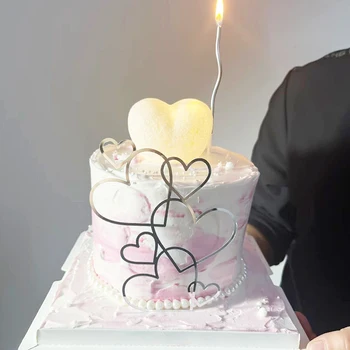 Свадебный Акриловый Топпер Для Торта С Сердечком Цвета: Золотистый, Серебристый, В Виде Сердца, На День Святого Валентина, Топперы Для Торта На Годовщину, День Рождения, Декор Для Торта