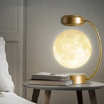 Светодиодный Ночник Плавающая Лунная Лампа 3D Магнитная Левитирующая Луна Вращающийся Беспроводной Лунный Шар Лампа Офис Украшение Домашней Комнаты Подарок