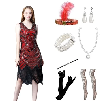 Сексуальное Женское Коктейльное Платье Gatsby с V-образным вырезом 1920-х годов, Вечернее Платье для Выпускного Вечера, Платье atsby, Русалка, Плюс Размер, Длинное Вечернее Платье