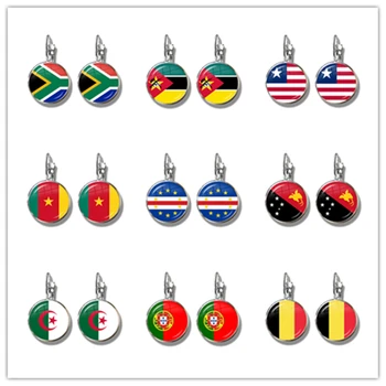 Серьги с Национальным флагом Южной Африки, Мозамбика, Либерии, Камеруна, Кабо-Верде, Папуа-Новой Гвинеи, Алжира, Бельгии, Португалии для женщин