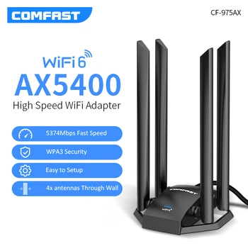 Сетевая карта AX5400 WiFi 6 с антеннами 4 * 5dBi Type-C к usb 3.0 Wi-Fi ключ 802.11ax 5 ГГц 6 ГГц 160 МВт WiFi адаптер высокой мощности
