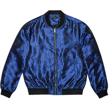 Синяя жаккардовая дизайнерская куртка с рисунком Пейсли для мужчин, ветрозащитная осенне-зимняя верхняя одежда, Повседневная одежда с длинным рукавом, Прямая поставка