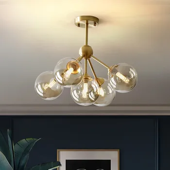 Скандинавская шар люстра LED столовой, коньяк стекло освещение спальни в стиле арт-деко люстра ресторан гостиной коридор свет