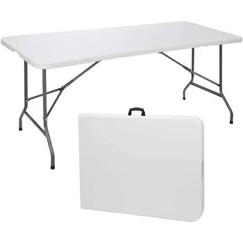 Складной стол SKONYON, 6 футов, Раскладывающийся Пополам, Портативный Пластиковый Обеденный Стол для Пикника, Белый