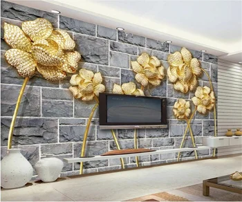 Современная 3D трехмерная золотая плитка настенные украшения 3D настенные обои Галерея отелей Столовая Художественные обои