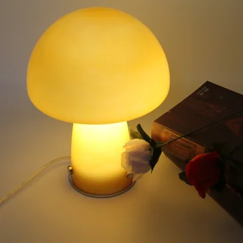 Современная прикроватная тумбочка в Скандинавском стиле для спальни, настольная лампа с милым грибом, детский подарок, Стеклянный ночник, Средневековое декоративное атмосферное освещение