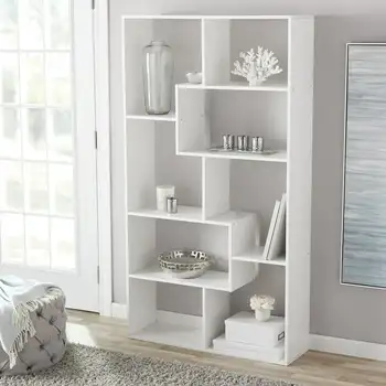 Современный книжный шкаф на 8 кубов, белая книжная полка, Мебельный стеллаж для книг, Книжная полка на стене