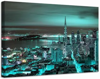 Современный Синий город, красивый Ночной вид Сан-Франциско, Картина на холсте, Плакат с Городским пейзажем США, Домашний Декор стен