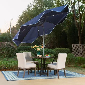 Солнечный Зонт для Патио длиной 9 футов с рукояткой и наклоном, Полиэфирная ткань 180D, 9,00 X 9,00 x 8,00 Футов