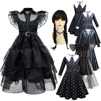 Среда Аддамс Косплей для девочек, костюм Vestidos, Детские вечерние платья из сетки для девочек, Карнавальные костюмы 3-10 лет, фирменный стиль v cos