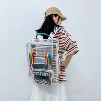 Сумка для набора из прозрачного ПВХ, водонепроницаемый рюкзак, Унисекс, Рюкзак Большой емкости, Однотонный Прозрачный Рюкзак, Пара Модных дизайнерских сумок