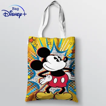 Сумки на плечо Disney, детская сумка с Микки Маусом, Холщовая сумка с рисунком аниме, Модная школьная большая сумка Многоразового использования