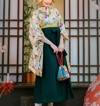 Традиционное женское платье японского кимоно Хакама, формальный костюм для молодых, включает юбку, рубашку, пояс