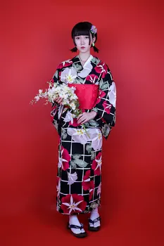 Традиционное Японское Цветочное Кимоно с Оби, Женский Хлопчатобумажный Банный Халат, Юката, Женский Винтажный Костюм Для Косплея, Вечернее Платье