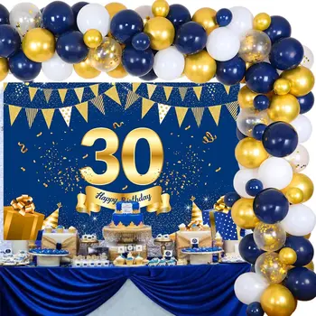 Украшения для вечеринки на 30-й день рождения Funmemoir Темно-синий Золотой Комплект Для Арки С Гирляндой Из воздушных шаров, Фон Для Вечеринки На 30-й День рождения