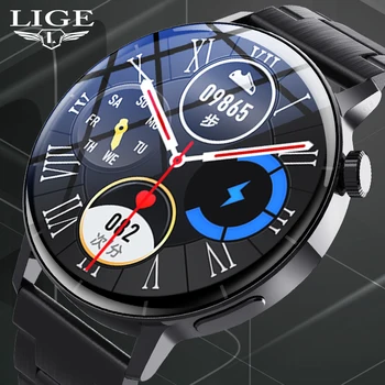 Умные часы LIGE AMOLED 2023 с определением температуры тела Деловые часы Для Мужчин Смарт-часы Bluetooth Call Аккумулятор Большой емкости
